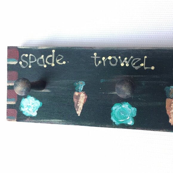 Garden Lover Gift Wooden Tool Rack Handmade Craft Wall Hanging Painted 4 Hooks - Picture 5 of 11